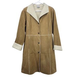 Two Star Dog Size L Faux Suede Sherpa Lined Coat Tan Boho Penny Lane Jacket